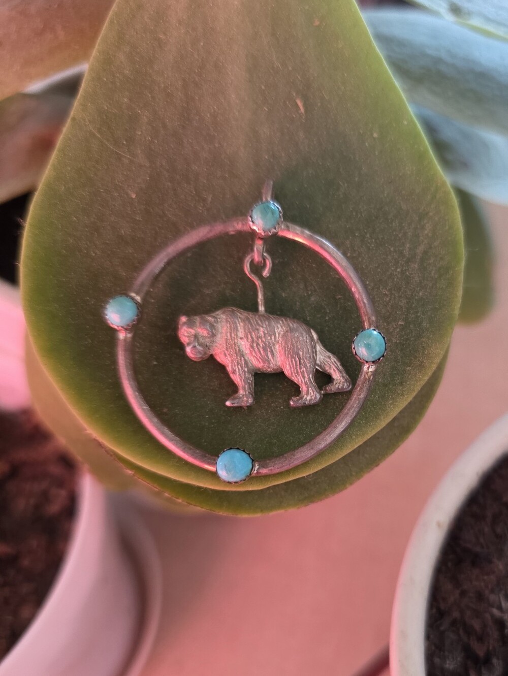 Sterling & Turquoise Bear Pendant